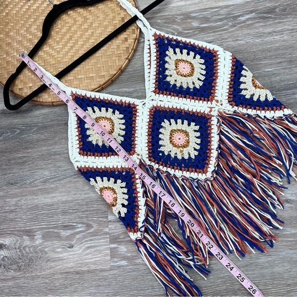 Bohemian crochet‎ knit fringe sleeveless top festival - Picture 2 of 4